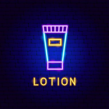 Losyon Neon Etiketi. Yıkama Prosedürünün Vektör İllüstrasyonu. Temiz ve Yıka. Parlayan Led Lambası Tanıtımı.