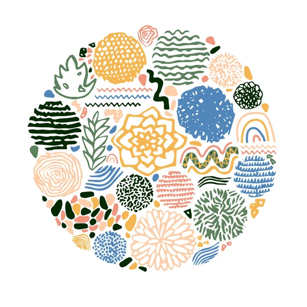 Streszczenie White Doodle Circle Wektorowa Ilustracja Modnego Skandynawskiego Designu Kolorowe — Wektor stockowy