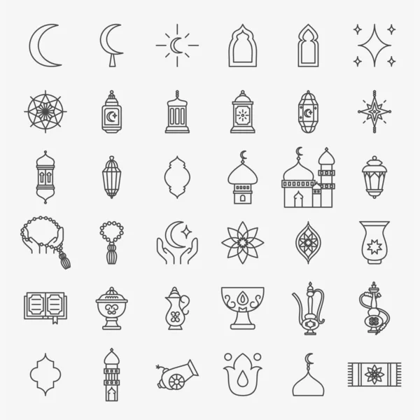 Ramadan Line Icons Set Vector Delgado Esquema Símbolos Vacaciones — Vector de stock