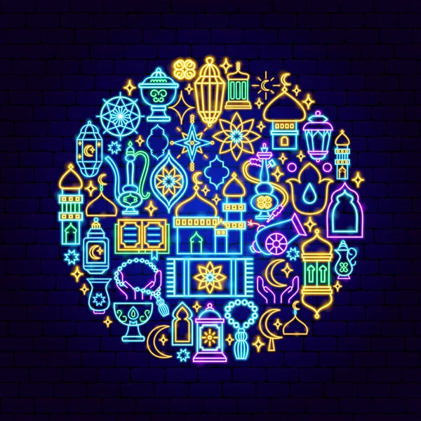 Ramadan Karem Neon Concept Wektor Ilustracja Islamskiego Symbolu Wakacyjnego — Wektor stockowy