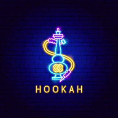 Nargile, Neon Label. Arap Dini Parlayan Sembolünün Vektör İllüstrasyonu.