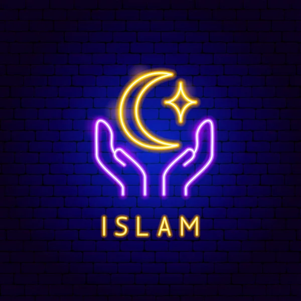Islam Neon Label Vektor Ilustrasi Agama Arab Simbol Bersinar - Stok Vektor