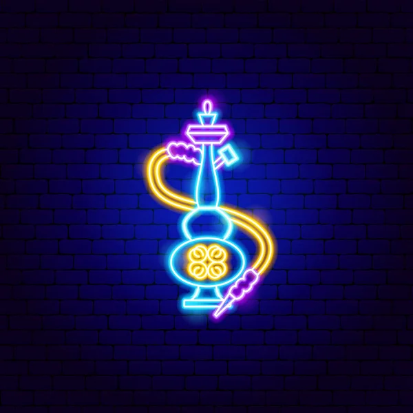 Vízipipa Neon Jel Vektor Vallás Illusztrációja Arab Izzó Szimbólum — Stock Vector