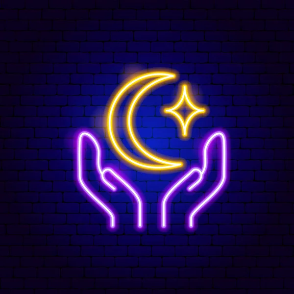 Islam Moon Hands Neon Sign Vector Illustration Religion Arabian Glowing — Stock Vector