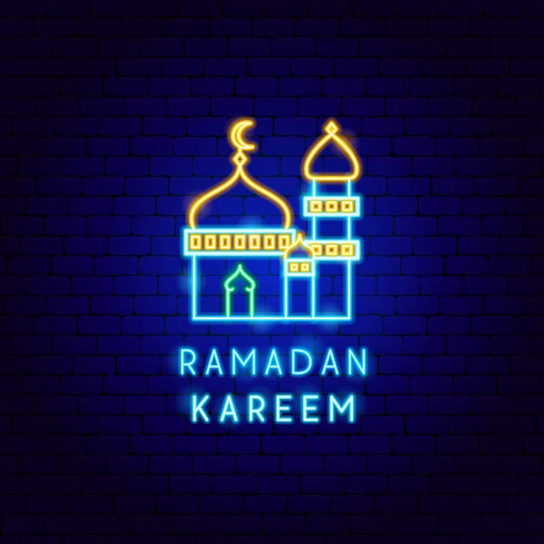 Mezquita Ramadan Neon Label Ilustración Vectorial Religión Símbolo Resplandeciente Árabe — Archivo Imágenes Vectoriales