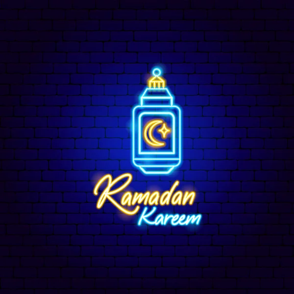 Linterna Ramadan Kareem Neon Label Ilustración Vectorial Religión Símbolo Resplandeciente — Archivo Imágenes Vectoriales