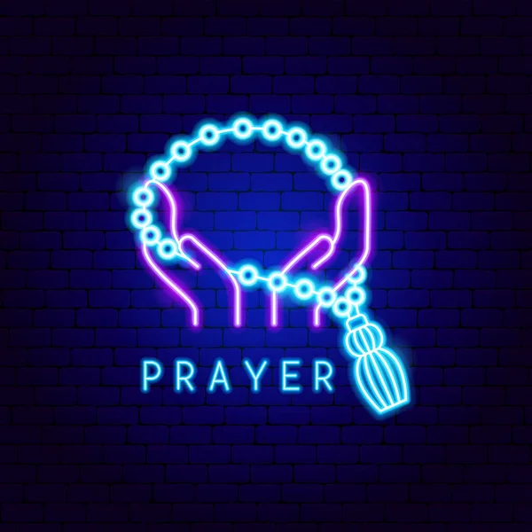 Oração Neon Label Ilustração Vetorial Religião Símbolo Arábico Brilhante — Vetor de Stock