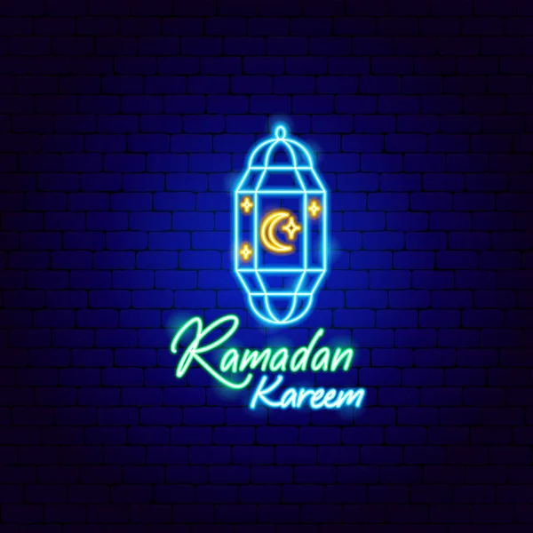 Ramadan Kareem Neon Label Ilustración Vectorial Religión Símbolo Resplandeciente Árabe — Archivo Imágenes Vectoriales