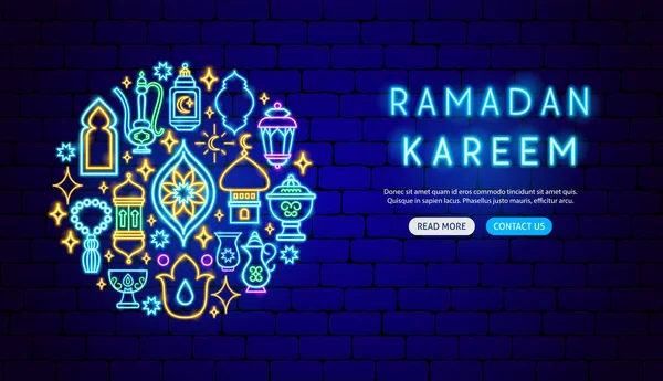 Ramadán Holiday Neon Banner Design Ilustración Vectorial Del Concepto Árabe — Archivo Imágenes Vectoriales