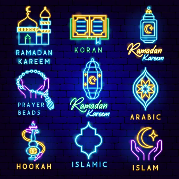 Ramadan Kareem Label Set Ilustración Vectorial Del Concepto Árabe Brillante — Archivo Imágenes Vectoriales