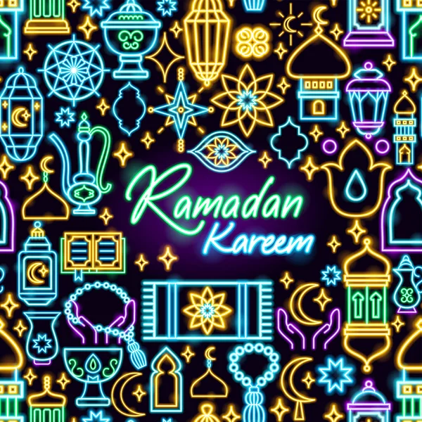 Ramadan Kareem Neon Frame Vector Illustratie Van Religie Arabisch Gloeiend — Stockvector