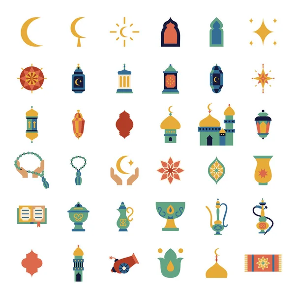 Ramadan Płaskie Obiekty Wektorowe Ilustracje Odizolowanych Białych Religijnych Znaków Islamu — Wektor stockowy