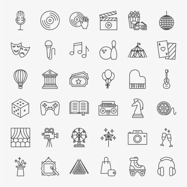 Entertainment Line Icons Set Vector Thin Outline Holiday Symbols — Stock Vector