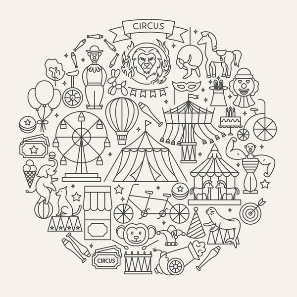 Circus Line Icons Circle Vektorillustration Des Umrissdesigns — Stockvektor