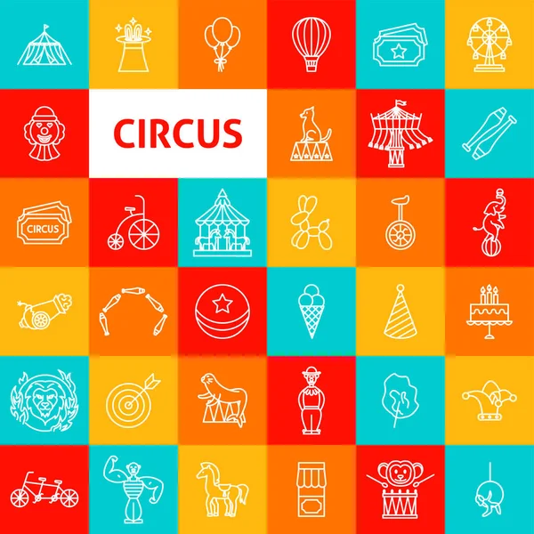 Circus Line Pictogrammen Vector Thin Outline Vakantie Festival Symbolen — Stockvector