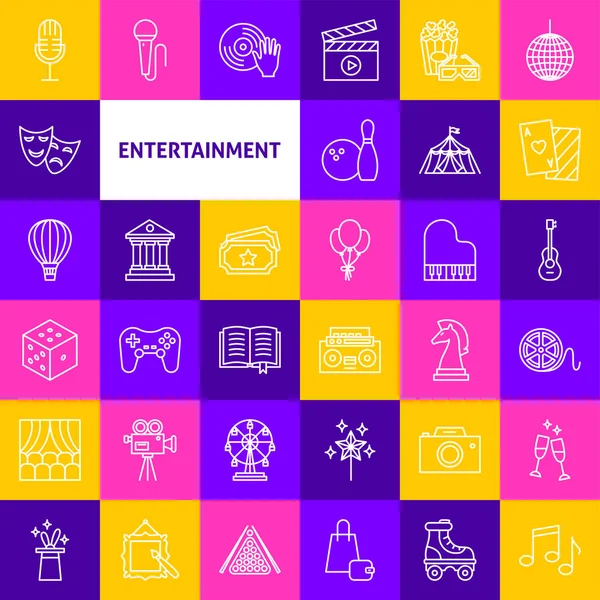 Entertainment Line Icons Vector Thin Outline Holiday Symbols — Stock Vector