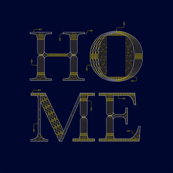 Blue Home Artdeco Illustration Vectorielle Type Décoratif Mot Alphabet Symbole — Image vectorielle