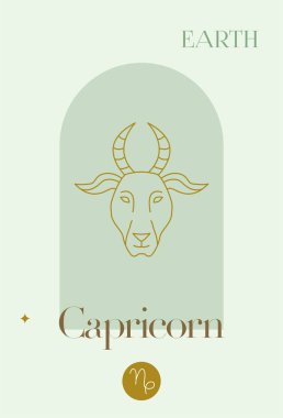 Zodiac Dünya Oğlak 'ı. Göksel Sembolün Vektör İllüstrasyonu. Astroloji ve Gelecek Öngörüsü. Burç İşareti.