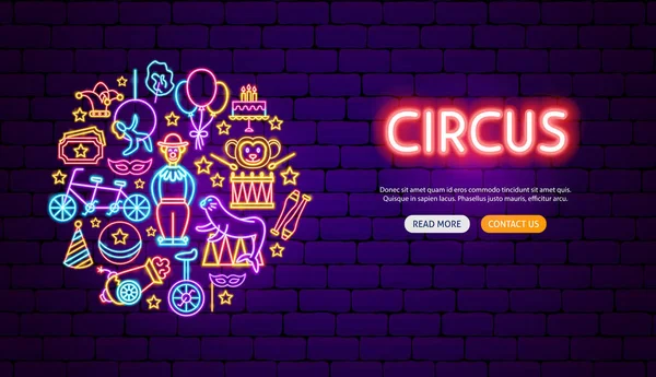 Circus Neon Banner Ontwerp Vector Illustratie Van Entertainment Festival Gloeiend — Stockvector