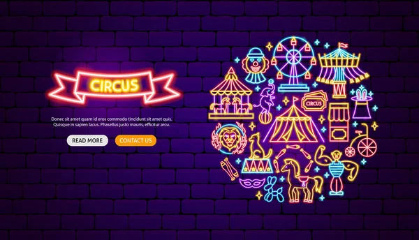 Circus Toon Neon Banner Ontwerp Vector Illustratie Van Entertainment Festival — Stockvector