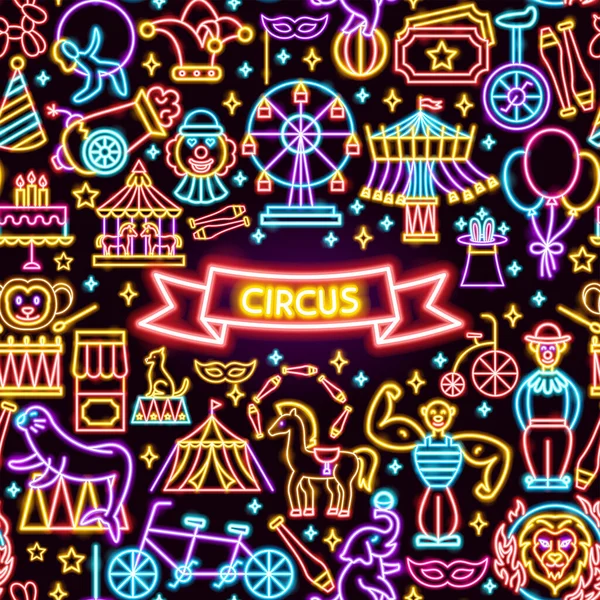 Circus Neon Frame Vector Illustration Entertainment Festival Glowing Concept — Stock Vector