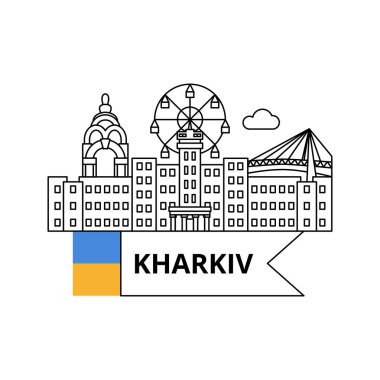 Kharkiv Hattı Kavramı. Ukrayna Üniversitesi Ülke Mimarisinin Vektör İllüstrasyonu.