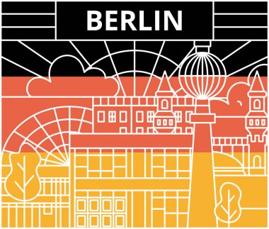 Berlin Bayrak Hattı Etiketi. Almanya Üniversitesi Ülke Mimarisinin Vektör İllüstrasyonu.