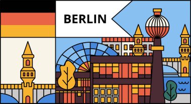 Berlin Düz Hat Sancağı. Almanya Üniversitesi Ülke Mimarisinin Vektör İllüstrasyonu.