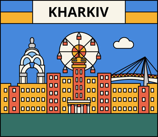 Kharkiv Flat Line Concept. Vector Illustration of Ukraine University Country Architecture.