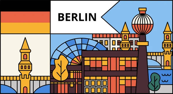 Berliner Flachbandbanner Vektorillustration Der Universität Deutschland Länderarchitektur — Stockvektor