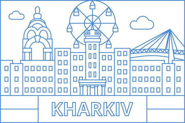 Kharkiv Outline Concept. Vector Illustration of Ukraine University Country Architecture.