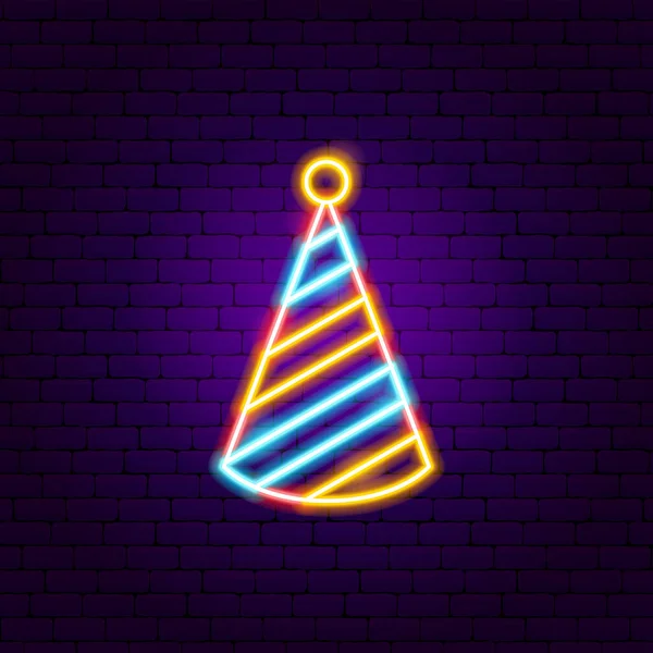 Születésnapi Cone Hat Neon Sign Vektor Illusztráció Szórakoztató Fesztivál Izzó — Stock Vector