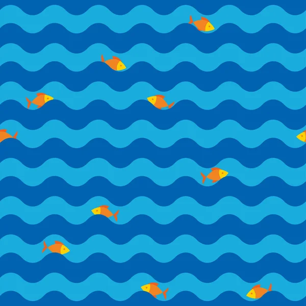 Ocean Waves Fish Seamless Pattern Vector Illustration Sea Marine Background — Stock Vector