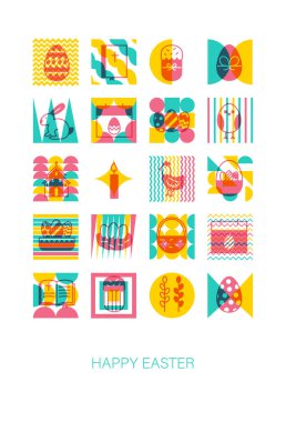 Mutlu Paskalya Geometrik Posterleri. Kutlama Kartı İllüstrasyonu Bahar Tatili.