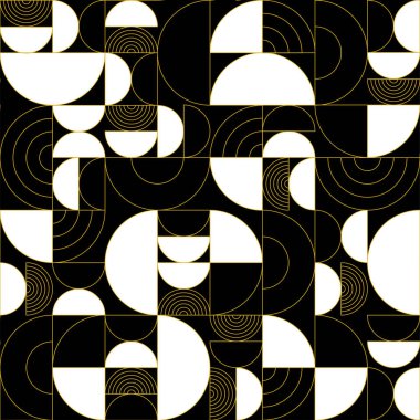 Kara Altın Kusursuz Daire Düzeni. Moda Çağdaş Sanatın Vektör İllüstrasyonu. Arka plan dekorasyonu. Lineer ve Outline Style. Artdeco Deseni.