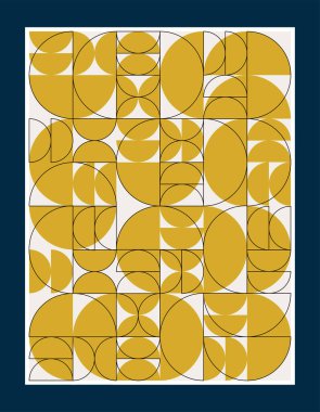 Yarım Çember Geometrik Poster. Moda Çağdaş Sanatın Vektör İllüstrasyonu. Arka plan dekorasyonu. Çizgi Şekilli Bauhaus Biçimi.