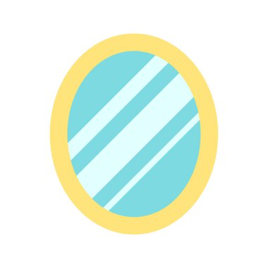 Banyo Sarı Ayna. Daire Tuvalet Dekorasyonu 'nun Vektör İllüstrasyonu. Güzellik Nesnesi.