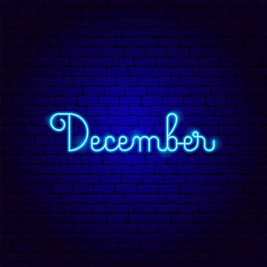 Aralık Kış Neon Ayı. Parlak Kaligrafi Takvim Metninin Vektör ResmiComment.