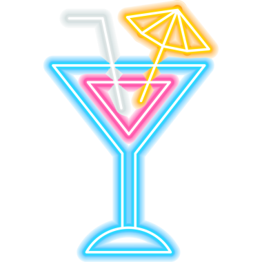 Kokteyl Şemsiyesi Neon Simgesi. Parlak Led Lambası Parlak Nesnenin İllüstrasyonu.