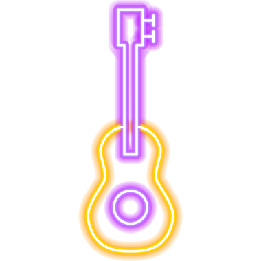 Gitar Müziği Enstrümanı Neon Simgesi. Mutlu Yıllar Kutlamasının bir tasviri. Tatil B-Günü.