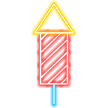 Red Petard Havai fişek Neon Simgesi. Mutlu Yıllar Kutlamasının bir tasviri. Tatil B-Günü.