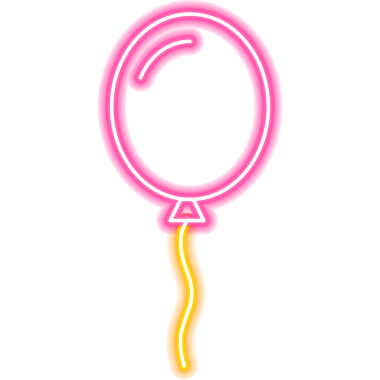 Pembe Balon Neon Simgesi. Mutlu Yıllar Kutlamasının bir tasviri. Tatil B-Günü.