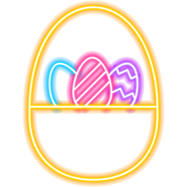 Yumurta Neon İşaretli sepet. Dini Tatilin İllüstrasyonu. Mevsimlik Selamlama Simgesi.