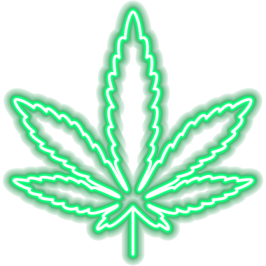 Marihuana neon işareti. Parlayan Lamba Objesi 'nin tasviri. Tropikal Orman Egzotik Yaprak Sembolü.