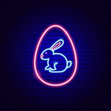 Mutlu Paskalya Yumurtaları Tavşan Neon Etiketi. İlkbahar Hristiyanlık Dini 'nin Vektör İllüstrasyonuName.