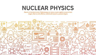 Nükleer Fizik Taslağı. Tasarımın Vektör İllüstrasyonu. Bilim, Biyoloji, Kimya ve Laboratuvar Web Afişi.