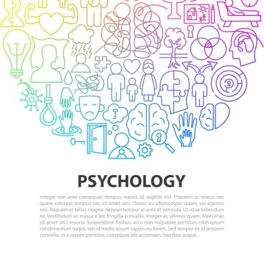 Psikoloji Çizgisi Sanat Konsepti. Vektör İnce Özet Akıl Sağlığı Sembolleri. Sağlık ve Farkındalık Ayı Tasarımı. Terapi Doğrusal Nesneler Arkaplanı.