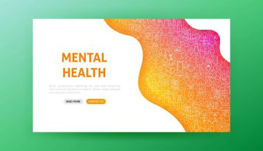 Akıl Sağlığı İniş Sayfası. Vektör İnce Özet Psikoloji Doğrusal Sembolleri. Sağlık ve Farkındalık Ayı Tasarımı. Terapi Hattı Nesneleri Arkaplanı. Web Afişi.
