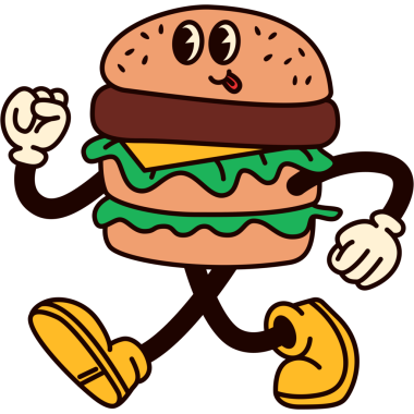 Retro Style Burger Guy. Old Fashion Vintage çizgi film Happy Concept 'ın illüstrasyonu. Sokak Gıda Menüsü.