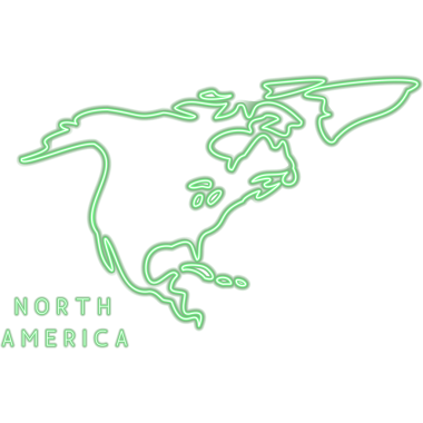 Kuzey Amerika Haritası Neon Silueti. Coğrafi Şeklin Parlayan Sanat İllüstrasyonu. Coğrafya ve Haritacılık. Led Lambası Kıta Nesnesi ile Metin.